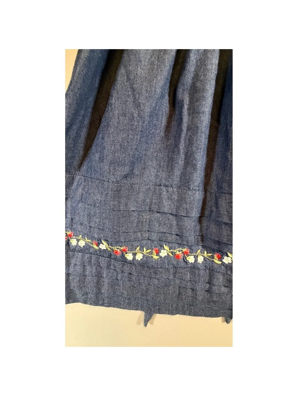 Janie and Jack Girls Blue Denim Embroidered Floral Ruffle Sun Dress 4T